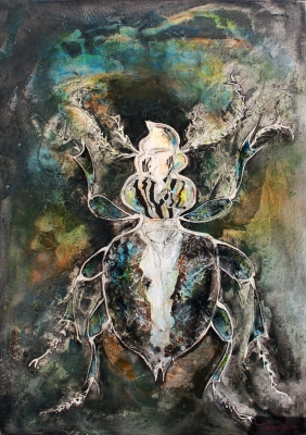 Reflets de la mumi�re sur la carapace du scarab�e bleu